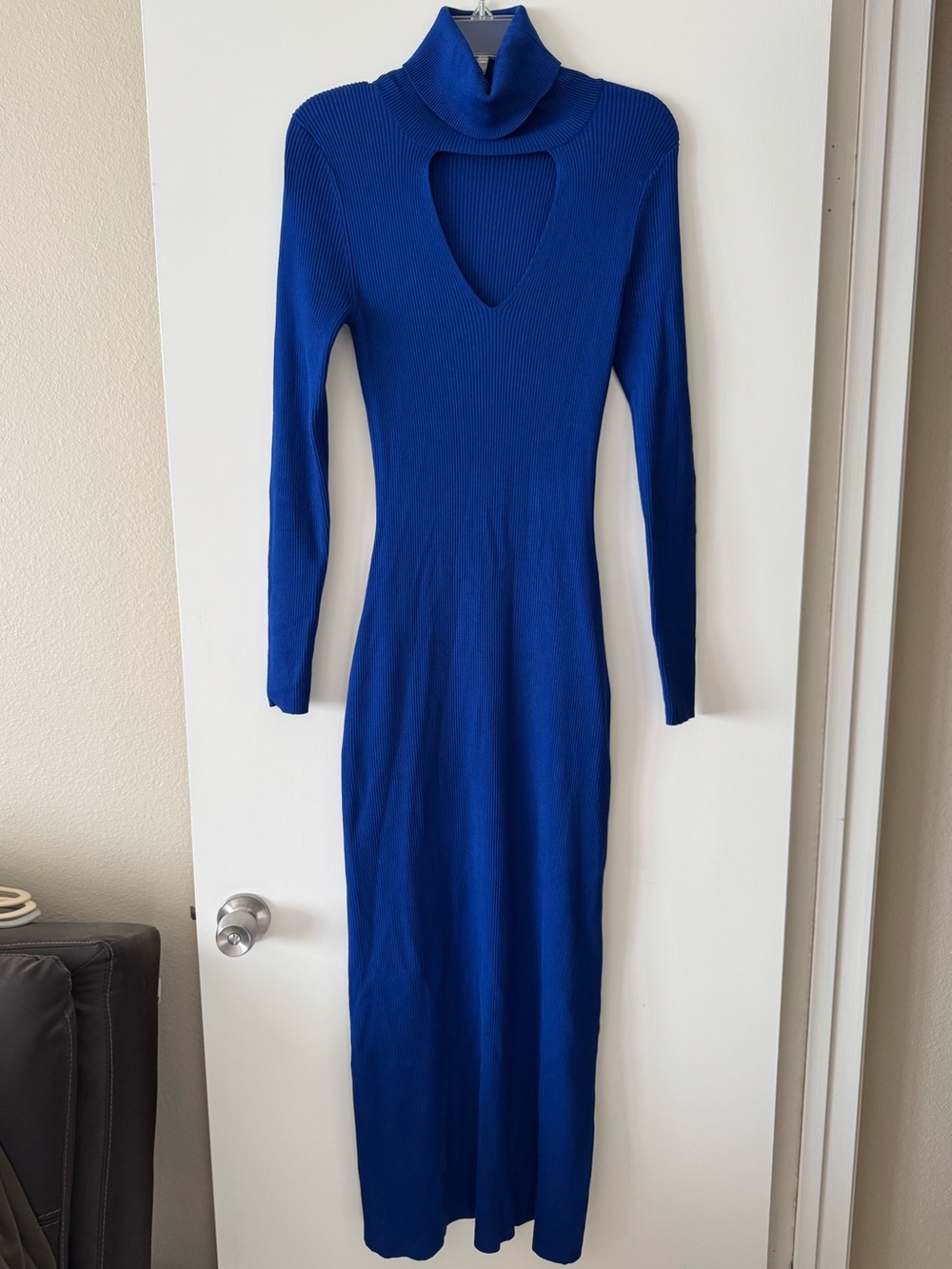 Zara Cobalt Blue Long Sleeve Turtleneck Maxi Dress with Keyhole